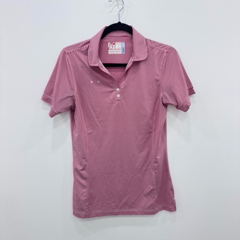 Chick Fil A Team Member Red White Strip Polo Performance Oobe hydro chill Small